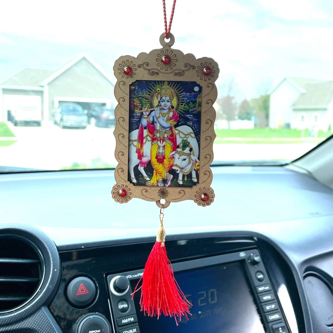 Hindu Car Hanging Ornament Car Hanger Photo Frame Rear View Mirror Car Charm Interior Decoration Accessories Car Dashboard Decor Ganesha Krishna Hanuman Om Balaji Shiv (pack of 1)